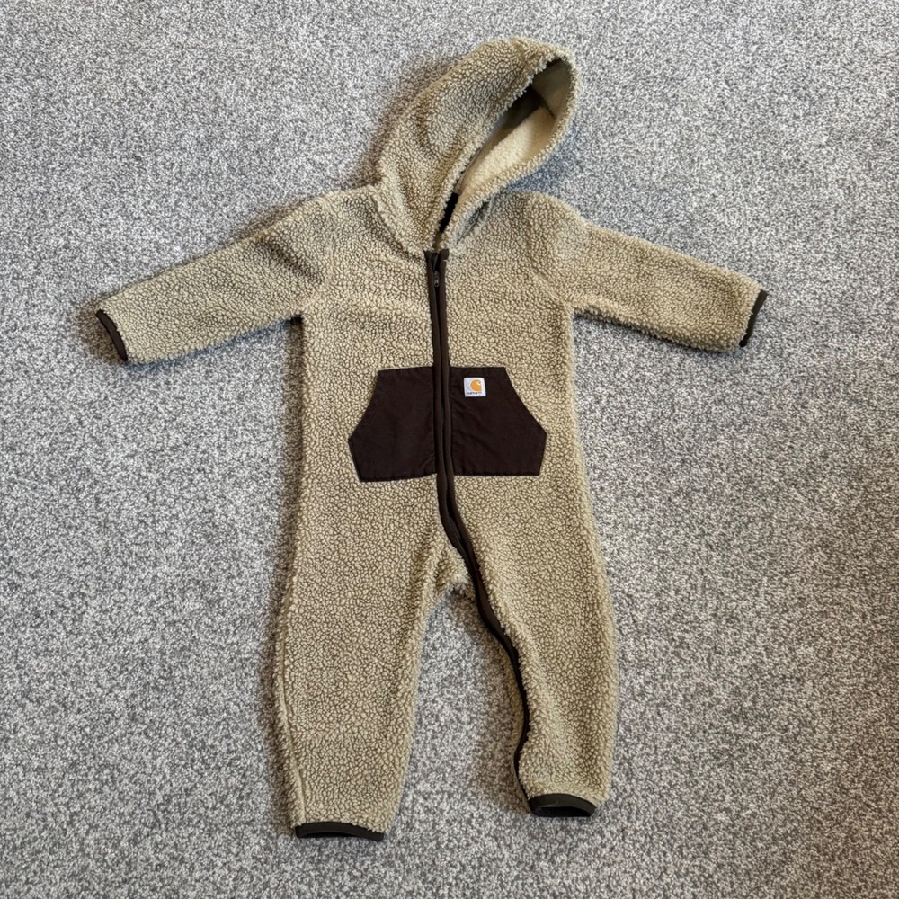 Carhartt Infant Sherpa Fleece Bunting Hooded One Piece Tan Brown‎ 12M